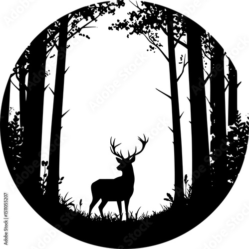 set of whitetail deer in the forest silhouette design vector art illustration
