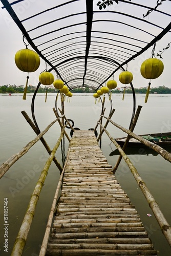 Wooden jetty on Thu Ban River, Vietnam
