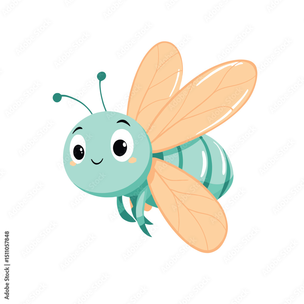 Smiling Insect Sticker Design for Kids with Wings and Cute Friendly Face Smiling Insect Sticker Design for Kids with Wings and Cute Friendly Face