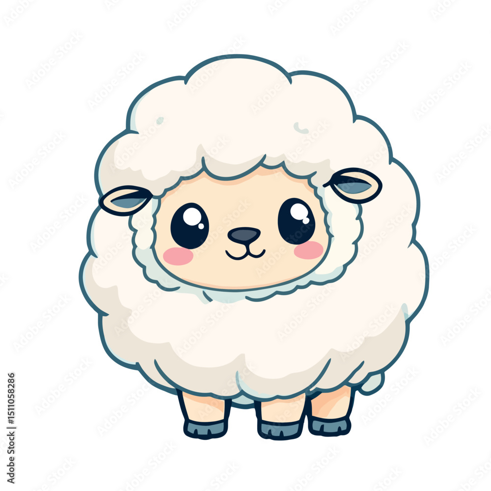 Cute Sheep with Fluffy Wool Illustration for Kids Sticker and Decoration Cute Sheep with Fluffy Wool Illustration for Kids Sticker and Decoration