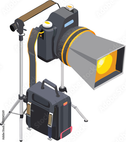 Digital photography studio equipment with isolated retro camera and video tools