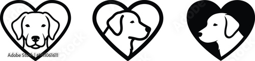 Dog Head in Heart Shape Vector Icons Set – Pet Love Symbol