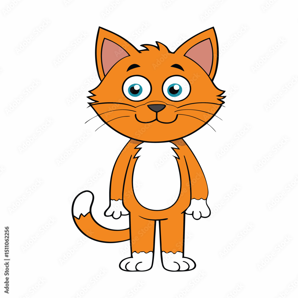 Fototapeta premium Cute Cartoon Cat Vector Illustration on White Background.