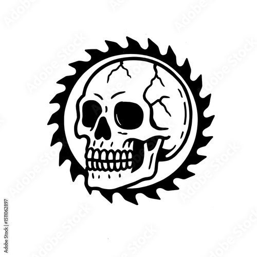 Skull with Circular Saw Blade Vector Illustration