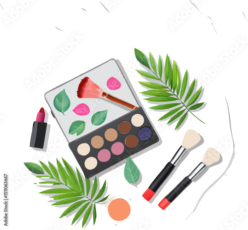 Glamorous beauty tools: a vibrant set of makeup brushes and an eyeshadow palette for flawless cosmetic application