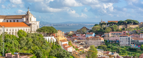 Panoramic view of Lisbon from Miradouro da Senhora do Monte scenic point on a sunny day in the Alfama District, Lisbon, Portugal, Europe