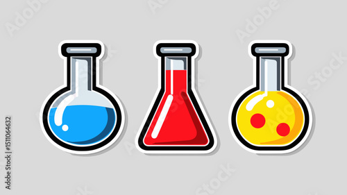 Colorful laboratory flasks filled with liquids showcasing scientific experimentation at a classroom setting