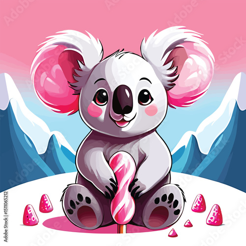 Adorable Cartoon Koala With Candy Whimsical Illustration For Childrens Books Nursery Art And Sweet Themed Decorations