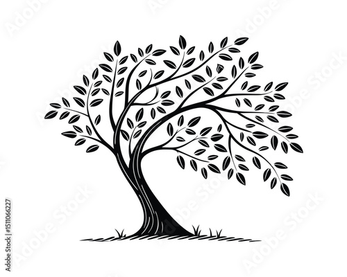 Black and White Stylized Tree Illustration Design