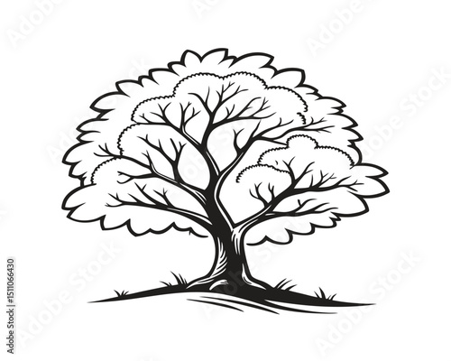 Black and White Illustration of a Single Tree