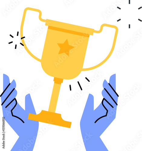 Hands holding trophy achievement success reward competition win champion prize celebration victory vector art illustration