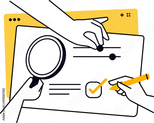 Website development seo optimization research analysis design process ui ux improvement strategy planning vector art illustration