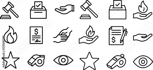 Minimalist line icons for legal, finance, and communication concepts