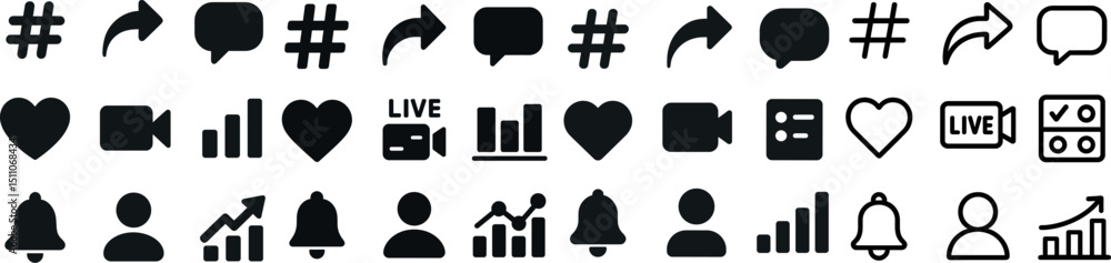 Social media and communication icon set for digital design projects Social media and communication icon set for digital design projects