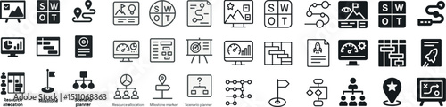 Business strategy icons for swot analysis and resource planning