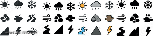 Weather icons showing various conditions for climate design and forecast projects