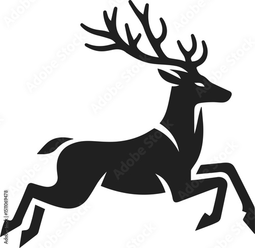 Simple Minimalist Deer Vector Art, Elegant Running Deer Illustration, Deer silhouette on White or Transparent Background