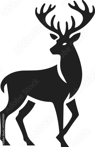 Simple Minimalist Deer Vector Art, Elegant Running Deer Illustration, Deer silhouette on White or Transparent Background