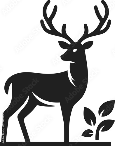 Simple Minimalist Deer Vector Art, Elegant Running Deer Illustration, Deer silhouette on White or Transparent Background
