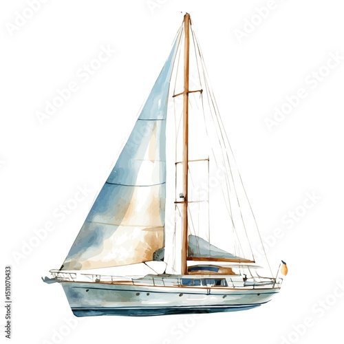 Yacht, watercolor illustration vector, high quality, isolated on a white background.