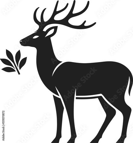 Simple Minimalist Deer Vector Art, Elegant Running Deer Illustration, Deer silhouette on White or Transparent Background