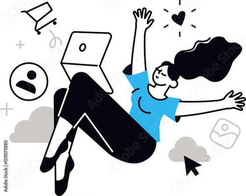 Illustration woman happy success celebration arms up achievement winning pose joy person vector art vector art illustration
