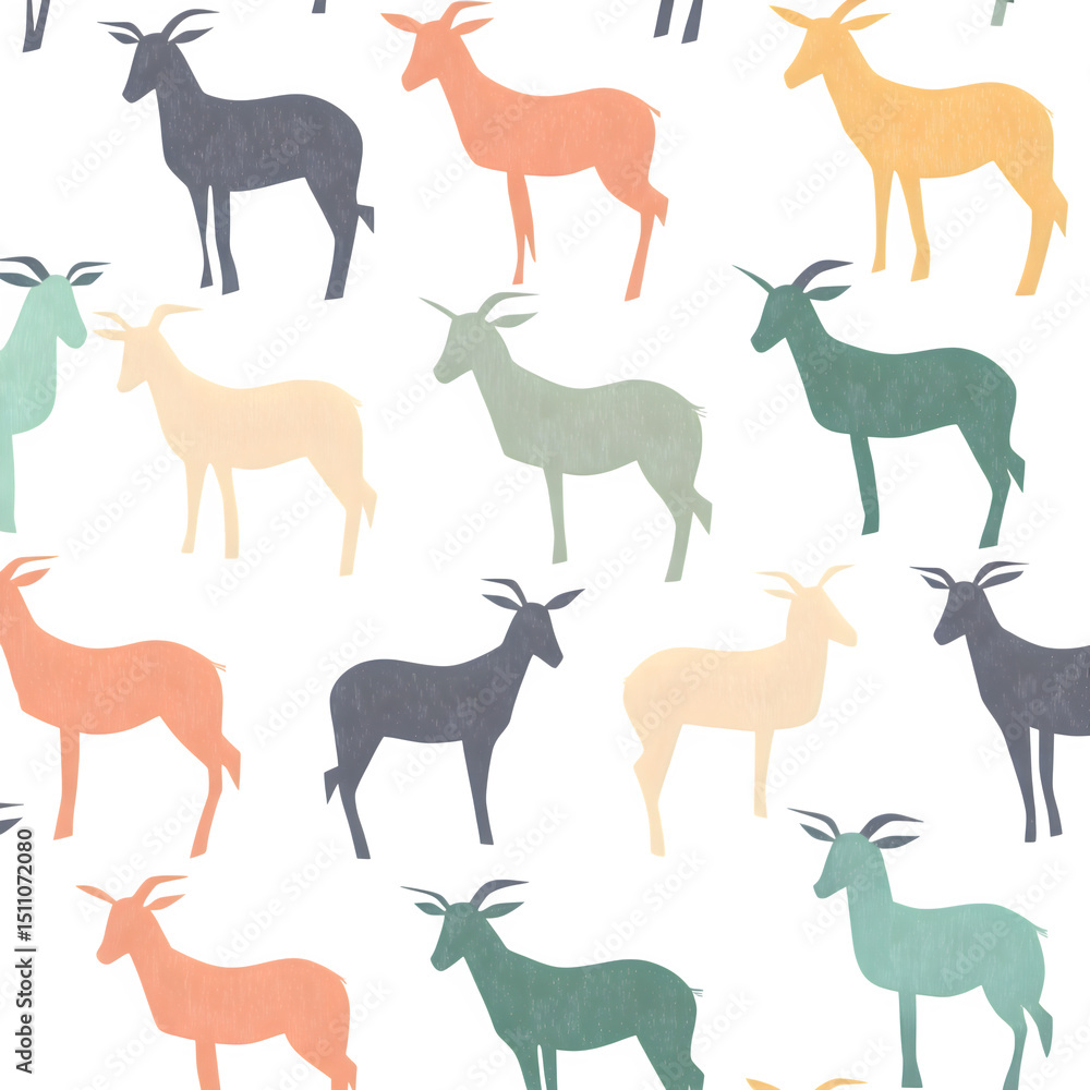 Fototapeta premium minimal and modern goat silhouettes in pastel tones forming geometric repeat pattern, stylish and clean, white background, --raw