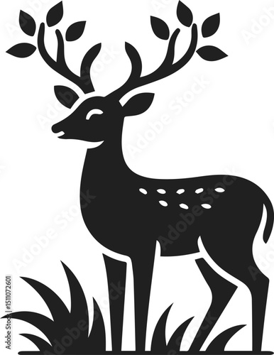 Simple Minimalist Deer Vector Art, Elegant Running Deer Illustration, Deer silhouette on White or Transparent Background