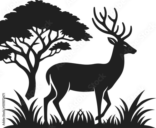 Simple Minimalist Deer Vector Art, Elegant Running Deer Illustration, Deer silhouette on White or Transparent Background