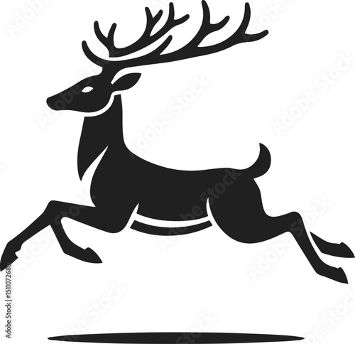 Simple Minimalist Deer Vector Art, Elegant Running Deer Illustration, Deer silhouette on White or Transparent Background