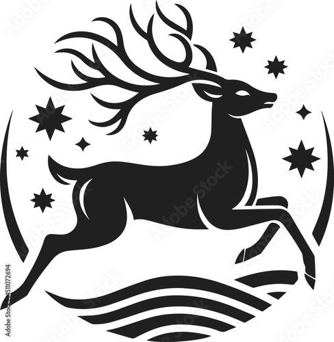 Simple Minimalist Deer Vector Art, Elegant Running Deer Illustration, Deer silhouette on White or Transparent Background