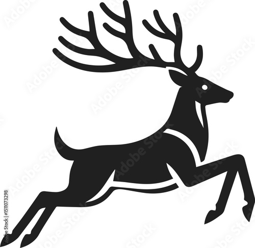 Simple Minimalist Deer Vector Art, Elegant Running Deer Illustration, Deer silhouette on White or Transparent Background