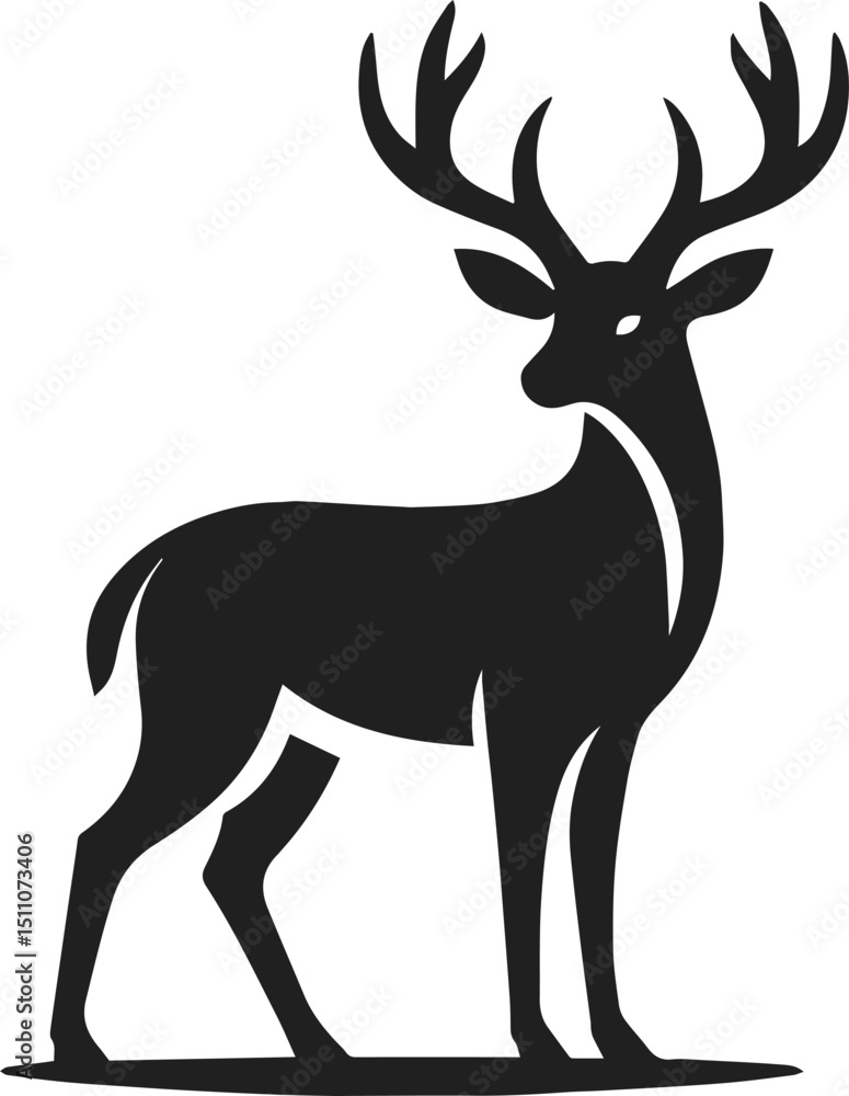 Fototapeta premium Simple Minimalist Deer Vector Art, Elegant Running Deer Illustration, Deer silhouette on White or Transparent Background