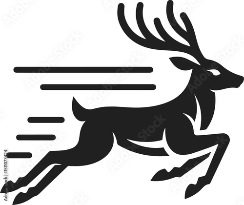 Simple Minimalist Deer Vector Art, Elegant Running Deer Illustration, Deer silhouette on White or Transparent Background