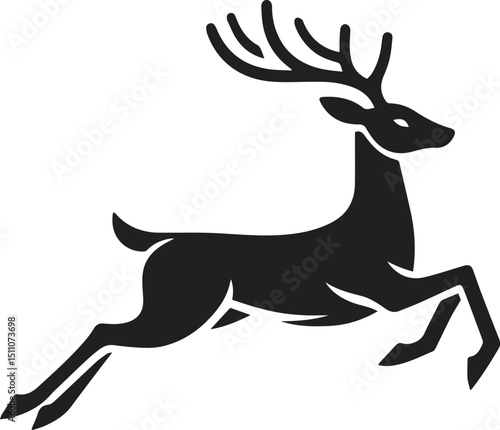 Simple Minimalist Deer Vector Art, Elegant Running Deer Illustration, Deer silhouette on White or Transparent Background