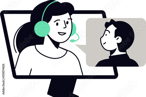 Illustration vector customer support service online call center communication headset computer assistance help vector art illustration