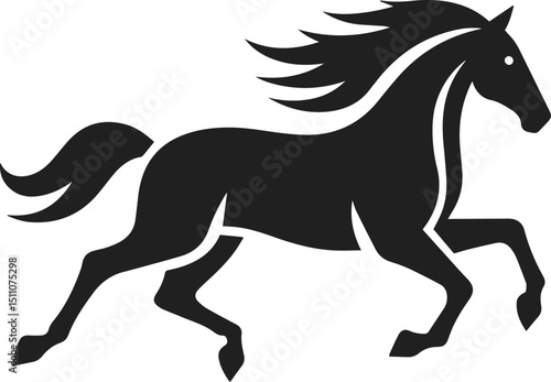 Simple Minimalist Horse Vector Art, Elegant Running Horse Illustration, Horse silhouette on White or Transparent Background