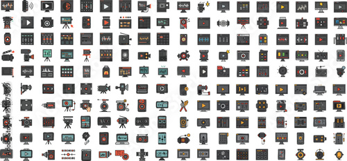 Video Editing Icons Set – Multimedia, Film, and Post-Production Tools