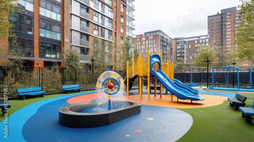 Colorful children's playground in urban setting
