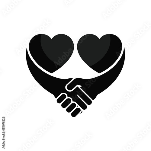PrinThe LOGO design features two characters transformed into hearts, with the characters inside shaking hands. It is simple, black, vector, and has a pure white background 