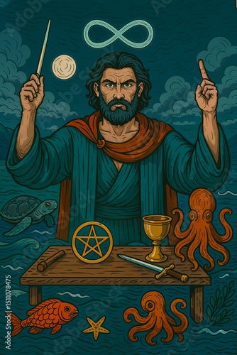 The Magician Night version Tarot Card