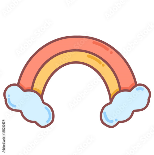Cute Cartoon Rainbow with Clouds Icon