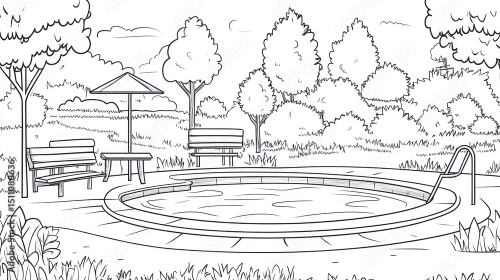 Obraz premium Park scene with pool