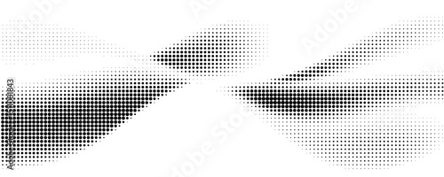 Dotted halftone waves. Abstract liquid shapes, wave effect dotted gradient texture waves isolated vector symbols set. Halftone graphic dots waves.