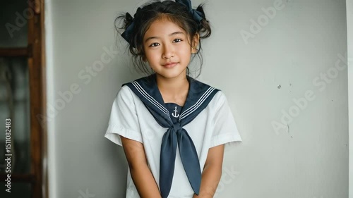 Smiling young girl in school uniform