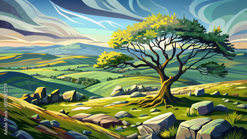 Hawthorn tree on the moor Dartmoor national park Devon england uk