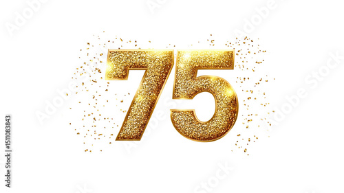 Sparkling Gold Number 75 with Confetti - 75th Anniversary, Birthday, or Celebration