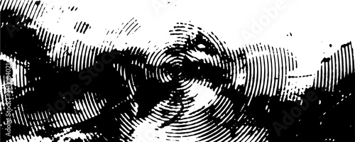 Distressed background in black and white texture with circles, spots, scratches, and lines. Abstract vector illustration.
