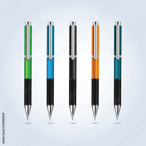 Ball Pen in different colors, writing pen art with an abstract background