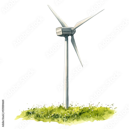 watercolor vector of Wind Turbine, high quality, isolated on a white background.